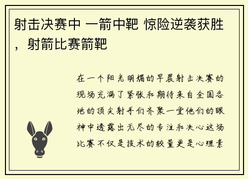 射击决赛中 一箭中靶 惊险逆袭获胜，射箭比赛箭靶