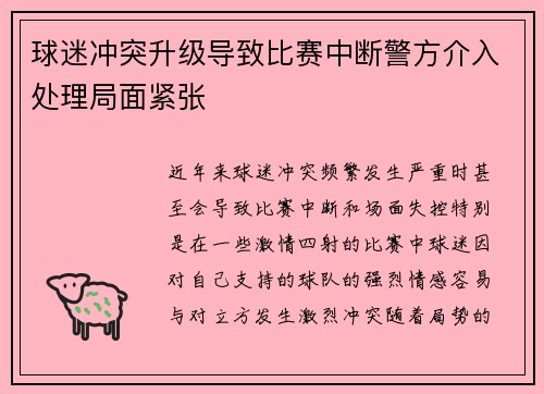 球迷冲突升级导致比赛中断警方介入处理局面紧张